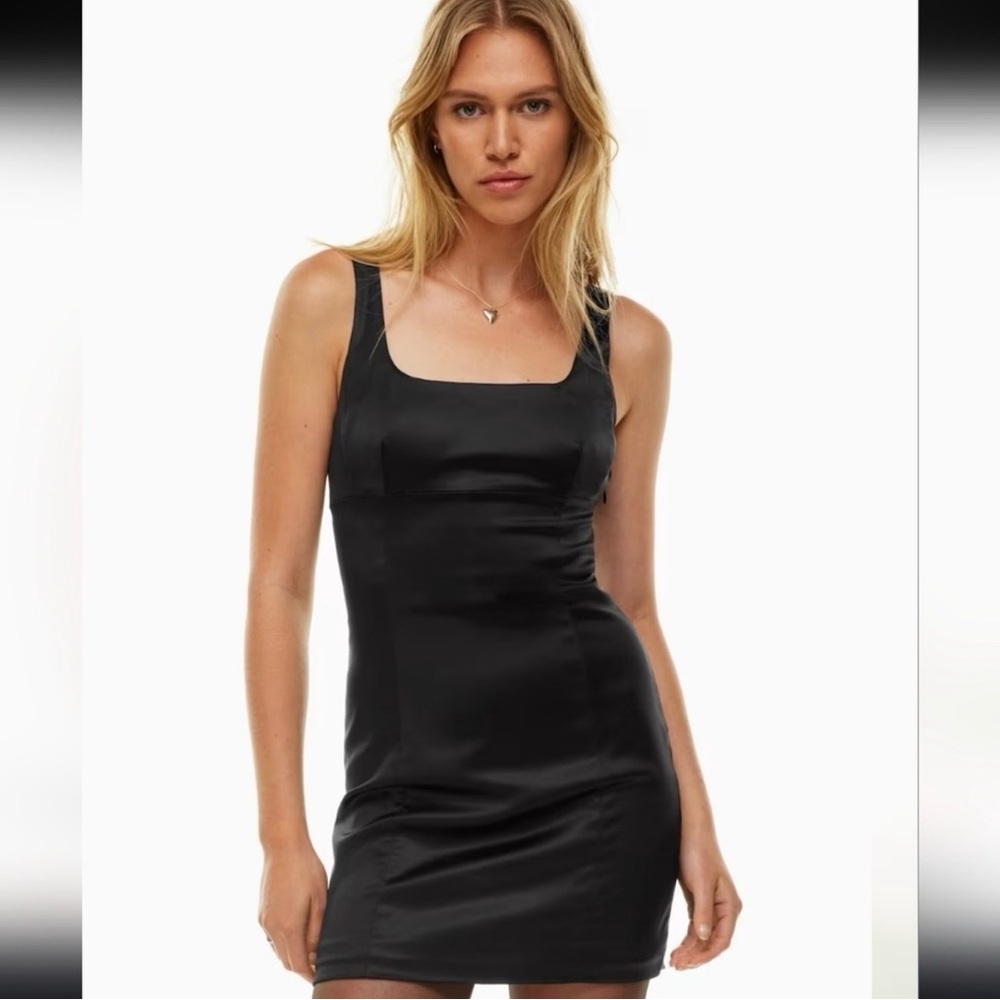 Aritzia Wilfred Black Shine Mini Dress